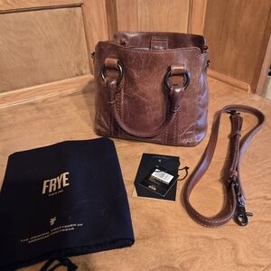 Frye Brown Leather Melissa Mini Tote with Vintage Finish